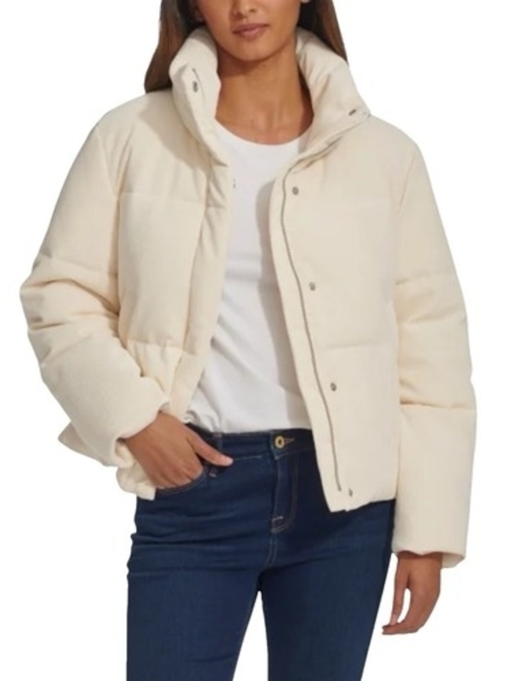 Levis Women's Cream Puffer Jacket - Lightweight Quilted Coat